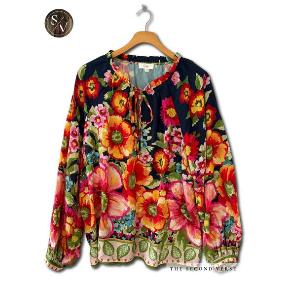 Oddi Tops - Oddi Long Sleeve Floral Printed Boho Flowy Peasant Top Blouse Size XL